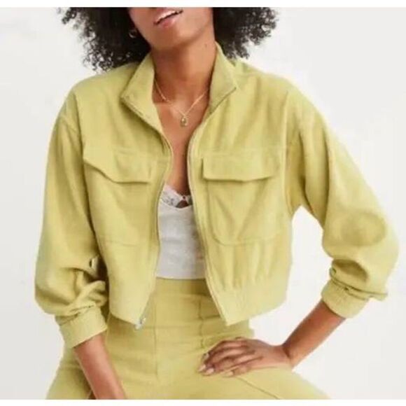 aerie Jackets & Blazers - Aerie Groove On Velour Jacket Lemon Lime Ribbed Crop Soft Full Zip NWT